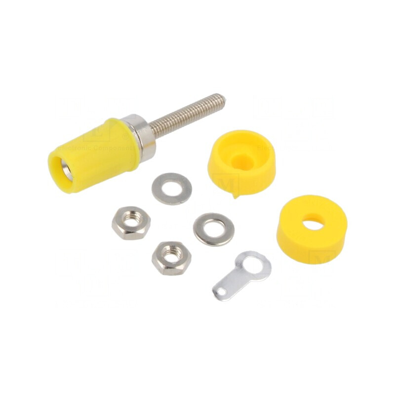 Soclu Banană 4mm 15A Galben Pe Panou Lipire | Electronic-mag.ro | Componente Electronice