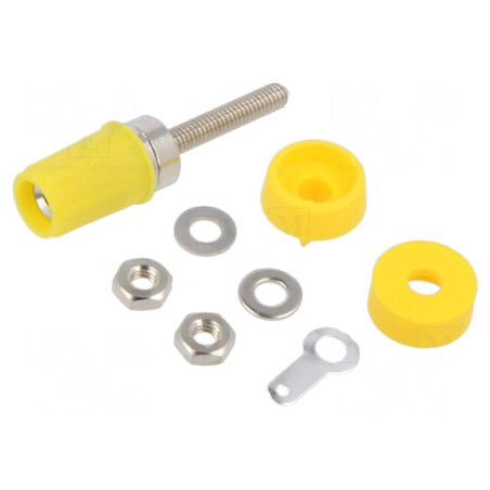 Soclu Banană 4mm 15A Galben Pe Panou Lipire | Electronic-mag.ro | Componente Electronice