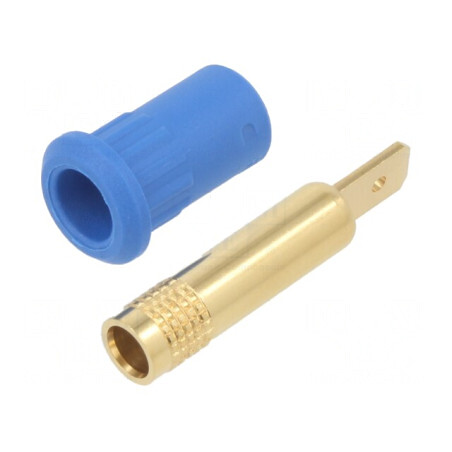 Soclu Banană 4mm Albastru Aurit 25A 30VAC 60VDC | Electronic-mag.ro | Componente Electronice