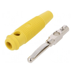 Mufă banană galbenă 4mm 16A 60VDC nichelat | Electronic-mag.ro | Componente Electronice