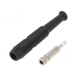 Soclu Banană 2mm 6A 60VDC Negru pe Cablu 39mm | Electronic-mag.ro | Componente Electronice
