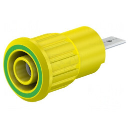 Soclu banană 4mm 24A 1kV galben-verde nichelat | Electronic-mag.ro | Componente Electronice