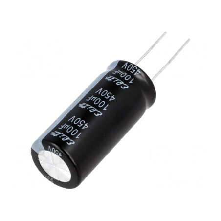 Condensator electrolitic THT 100uF 450V 18x40mm 20% | Electronic-mag.ro | Componente Electronice