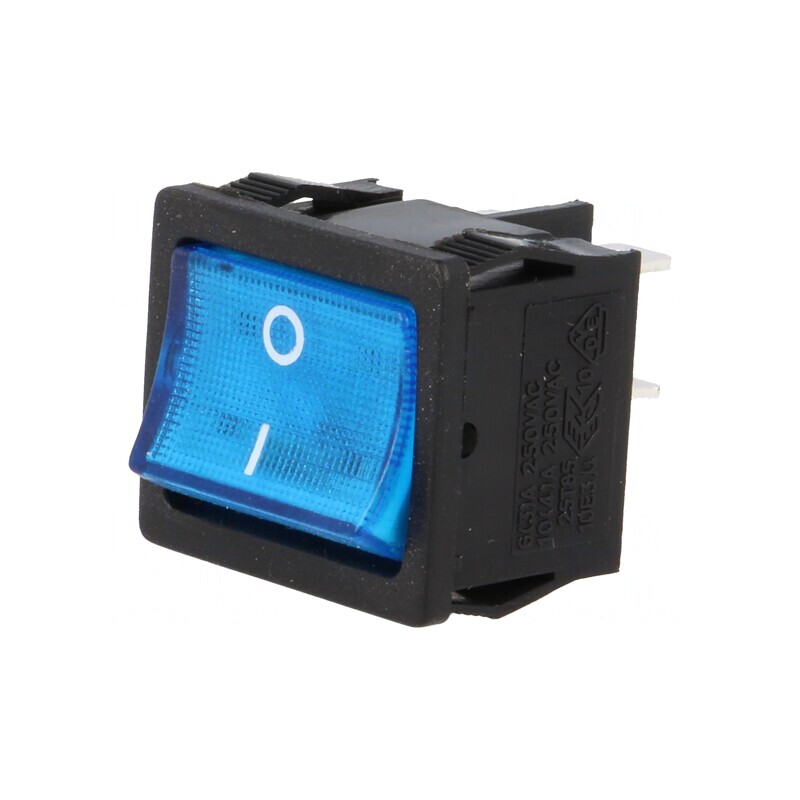 Comutator Basculant ON-OFF 6A/250VAC cu Lumină Albastră | Electronic-mag.ro | Componente Electronice