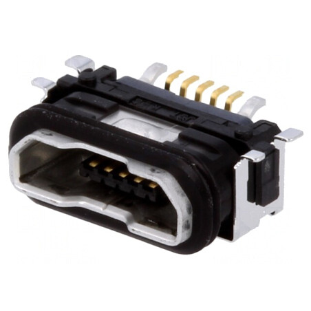 Soclu USB B Micro SMT 5 Pin Sigiliu Aurit USB 2.0 IPX7 | Electronic-mag.ro | Componente Electronice