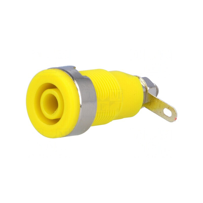 Soclu banană 4mm 32A galben nichelat pe panou | Electronic-mag.ro | Componente Electronice