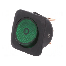 Comutator Basculant ON-OFF Verde 25A 12VDC cu Lampă Neon | Electronic-mag.ro | Componente Electronice