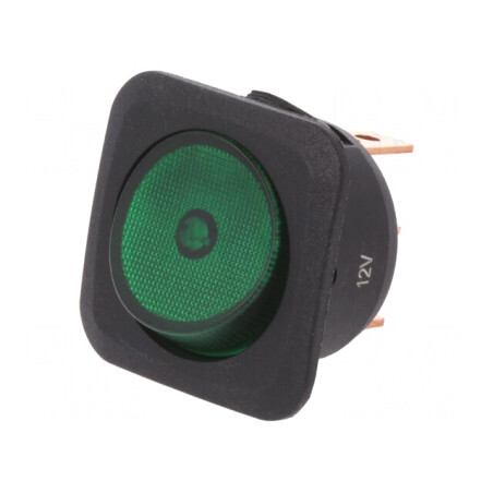 Comutator Basculant ON-OFF Verde 25A 12VDC cu Lampă Neon | Electronic-mag.ro | Componente Electronice