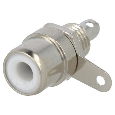Soclu RCA Mamă Drept Lipire Nichelat Alb | Electronic-mag.ro | Componente Electronice