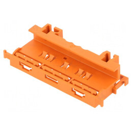 Clemă de fixare portocalie pentru șină DIN | Electronic-mag.ro | Componente Electronice