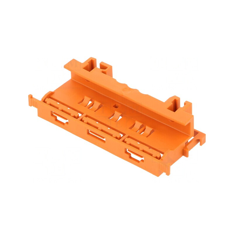 Clemă de fixare portocalie pentru șină DIN | Electronic-mag.ro | Componente Electronice