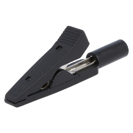 Bornă crocodil neagră 10A 60VDC 41,5mm | Electronic-mag.ro | Componente Electronice