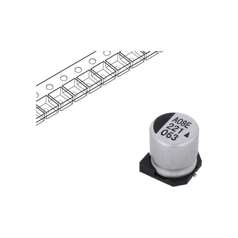 Condensator electrolitic SMD 220uF 63V 12.5x13.5mm | Electronic-mag.ro | Componente Electronice