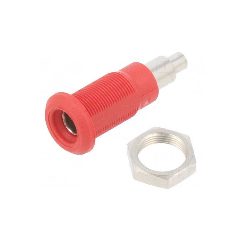 Soclu banană 4mm 25A roșu nichelat pe panou | Electronic-mag.ro | Componente Electronice