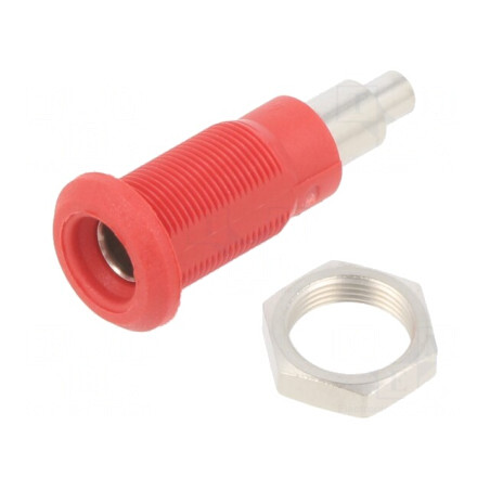 Soclu banană 4mm 25A roșu nichelat pe panou | Electronic-mag.ro | Componente Electronice