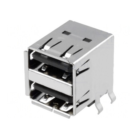 Soclu USB A PCB THT 90° Dublu USB 2.0 | Electronic-mag.ro | Componente Electronice