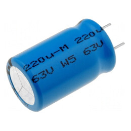 Condensator electrolitic low ESR 220uF 63V 12,5x20mm THT | Electronic-mag.ro | Componente Electronice
