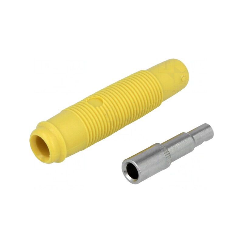Soclu Banană 4mm 16A 60VDC Galben Nichelat pe Cablu | Electronic-mag.ro | Componente Electronice