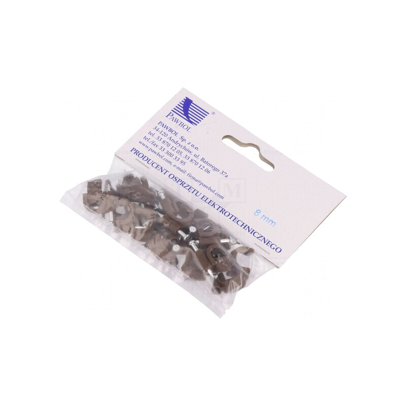 Element de susţinere maro pe cablu rotund cu cui 8mm - 25buc | Electronic-mag.ro | Componente Electronice