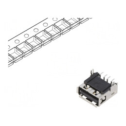 Soclu USB A 2.0 SMT PCB Aurit Orizontal Negru | Electronic-mag.ro | Componente Electronice