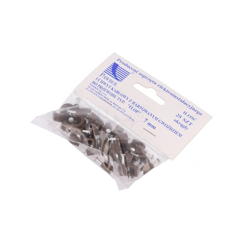 Suport cablu rotund maro 7mm 25buc cu cui | Electronic-mag.ro | Componente Electronice