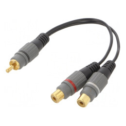 Cablu RCA x2 Aurit Negru 0.2m | Electronic-mag.ro | Componente Electronice