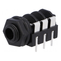 Soclu Jack 6.3mm Mamă Stereo 90° THT | Electronic-mag.ro | Componente Electronice