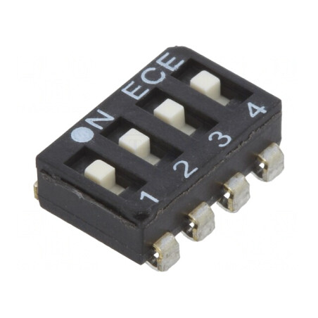 Comutator DIP-SWITCH 4 Secțiuni OFF-ON 0,025A 24VDC | Electronic-mag.ro | Componente Electronice
