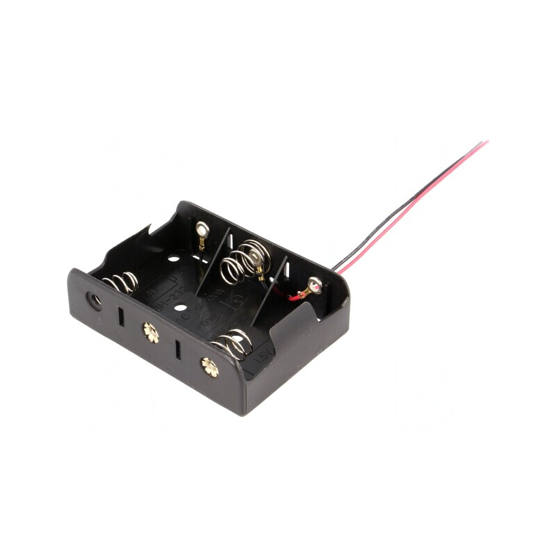 Suport Cablu Negru 150mm pentru 3 Baterii R14 | Electronic-mag.ro | Componente Electronice