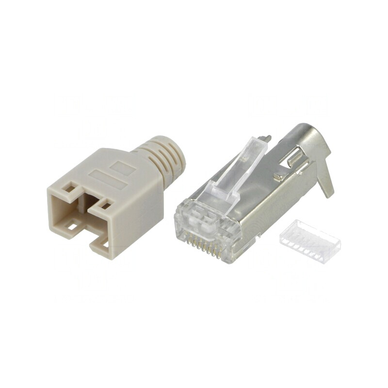 Mufă RJ45 8P8C Ecranată Gri cu Manșon Aurit | Electronic-mag.ro | Componente Electronice