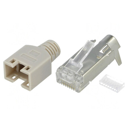 Mufă RJ45 8P8C Ecranată Gri cu Manșon Aurit | Electronic-mag.ro | Componente Electronice