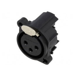 Soclu XLR mamă 3 pini unghi 90° cu buton | Electronic-mag.ro | Componente Electronice