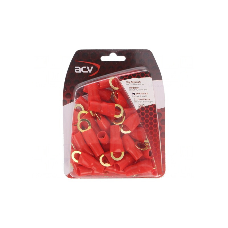 Terminal Inelar Izolat Roșu M10 20mm2 Aurit | Electronic-mag.ro | Componente Electronice