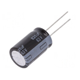 Condensator electrolitic 820uF 63VDC Low ESR THT | Electronic-mag.ro | Componente Electronice