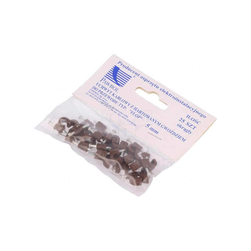 Suport cablu rotund maro 5mm cu cui 25buc | Electronic-mag.ro | Componente Electronice