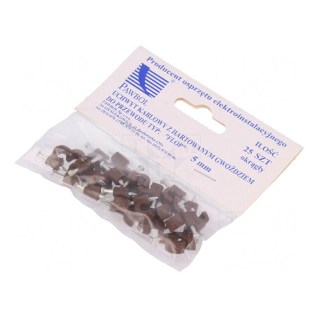 Suport cablu rotund maro 5mm cu cui 25buc | Electronic-mag.ro | Componente Electronice