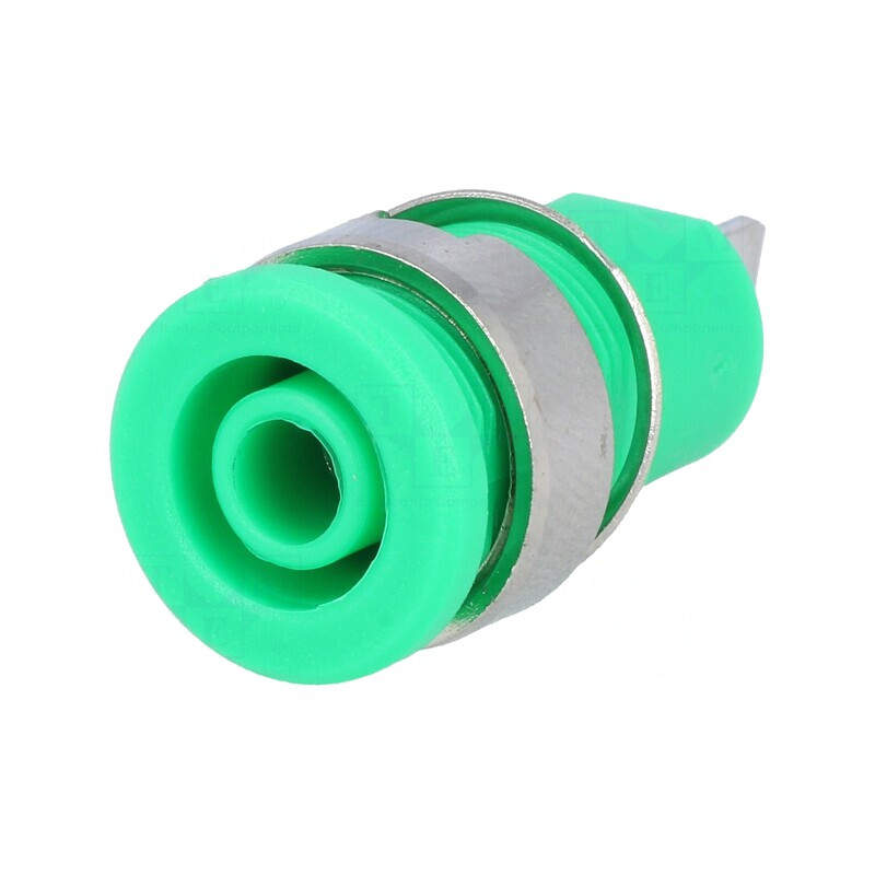 Soclu Banană Verde 4mm 32A Nichelat cu Izolație Panou | Electronic-mag.ro | Componente Electronice