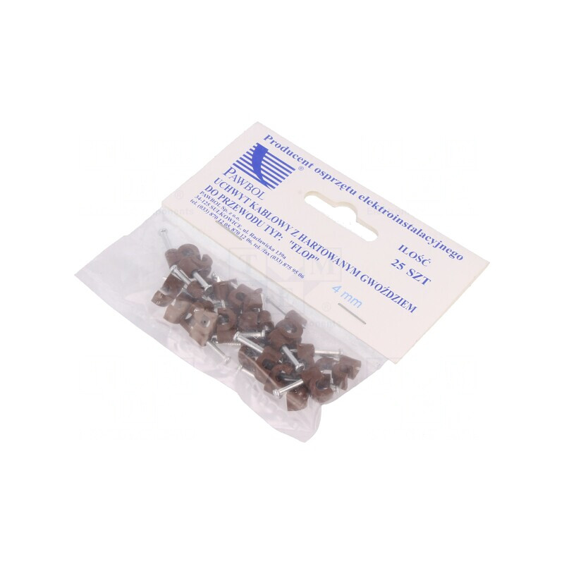 Suport cablu rotund maro 4mm cu cui 25 bucăți | Electronic-mag.ro | Componente Electronice