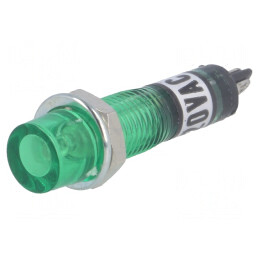 Lampă de control: cu neon FLUO; concav; verde; 230VAC; pt.lipit