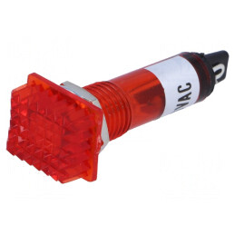 Lampă de control: cu neon; convex; roşie; 230VAC; Orif: Ø10mm; IP20
