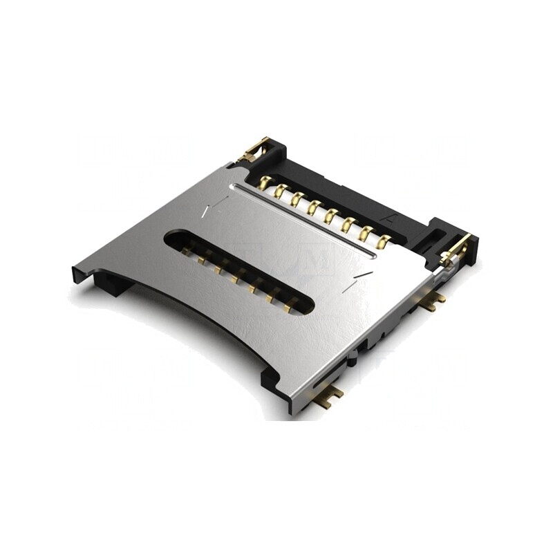Conector pentru carduri microSD cu mâner articulat SMT 8 pini | Electronic-mag.ro | Componente Electronice