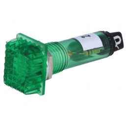 Lampă de control: cu neon FLUO; convex; verde; 230VAC; Orif: Ø10mm