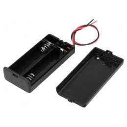 Suport Baterii AA cu Cabluri Negre 150mm | Electronic-mag.ro | Componente Electronice