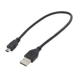 Cablu USB 2.0 A la Mini B Aurit 0.3m Negru | Electronic-mag.ro | Componente Electronice