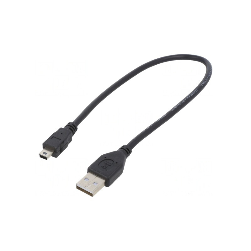 Cablu USB 2.0 A la Mini B Aurit 0.3m Negru | Electronic-mag.ro | Componente Electronice