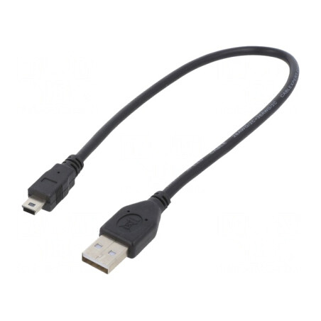 Cablu USB 2.0 A la Mini B Aurit 0.3m Negru | Electronic-mag.ro | Componente Electronice