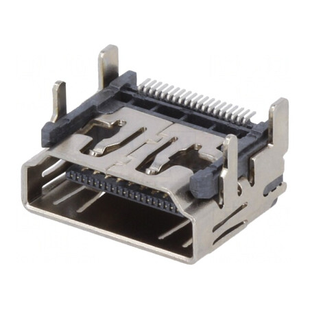 Conector HDMI 19 PIN Aurit în Unghi 90° SMT | Electronic-mag.ro | Componente Electronice