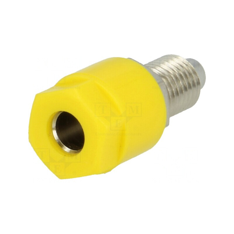 Soclu banană galbenă 4mm 36A 60VDC nichelat | Electronic-mag.ro | Componente Electronice