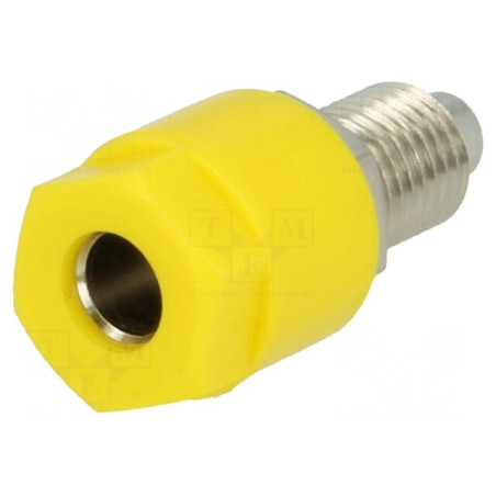 Soclu banană galbenă 4mm 36A 60VDC nichelat | Electronic-mag.ro | Componente Electronice