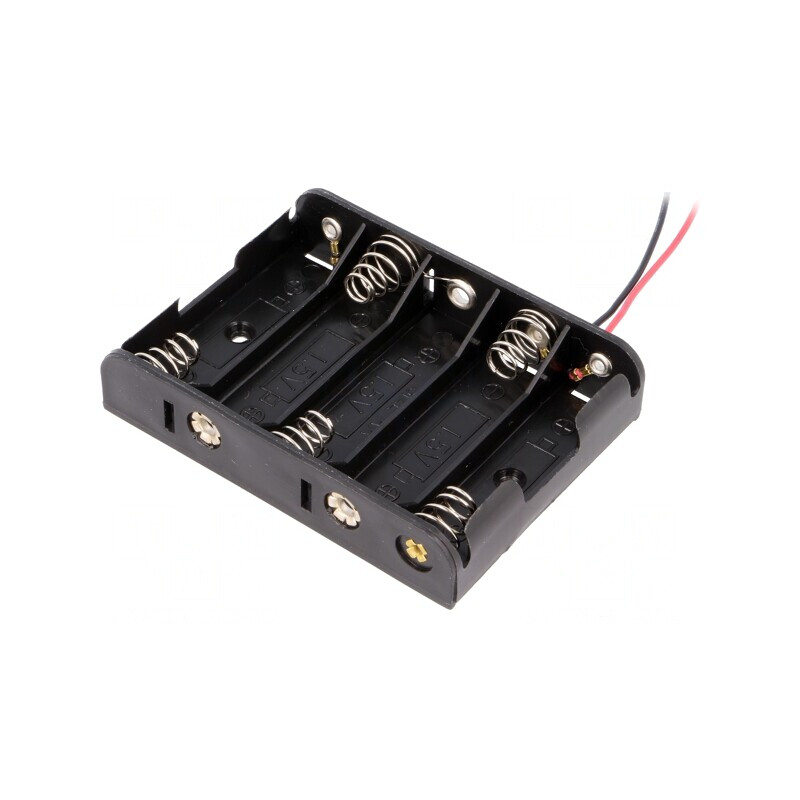 Suport Baterii AA cu 5 Compartimente și Cabluri 150mm Negru | Electronic-mag.ro | Componente Electronice